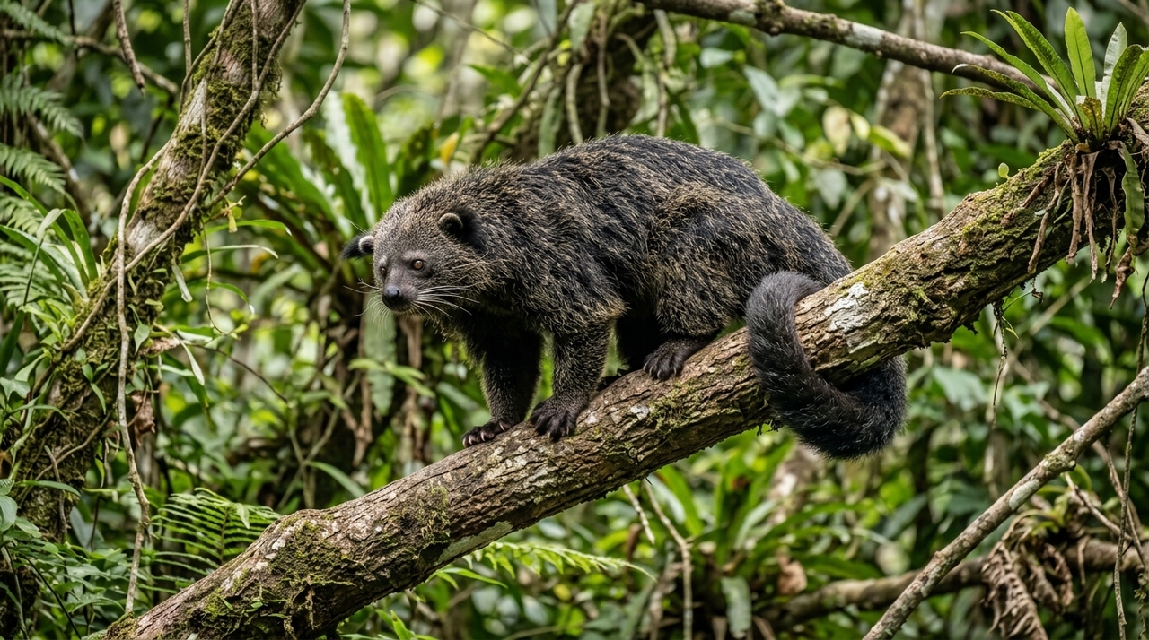 O binturong, de nome científico Arctictis binturong, pertence à família Viverridae