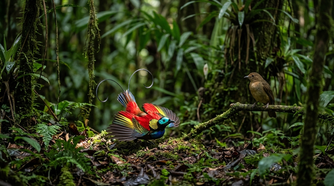 As aves-do-paraíso formam um grupo conhecido por rituais de corte especialmente complexos.