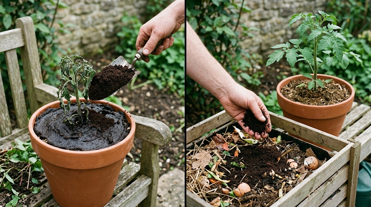A borra de café pode entrar na compostagem junto com outros materiais orgânicos.