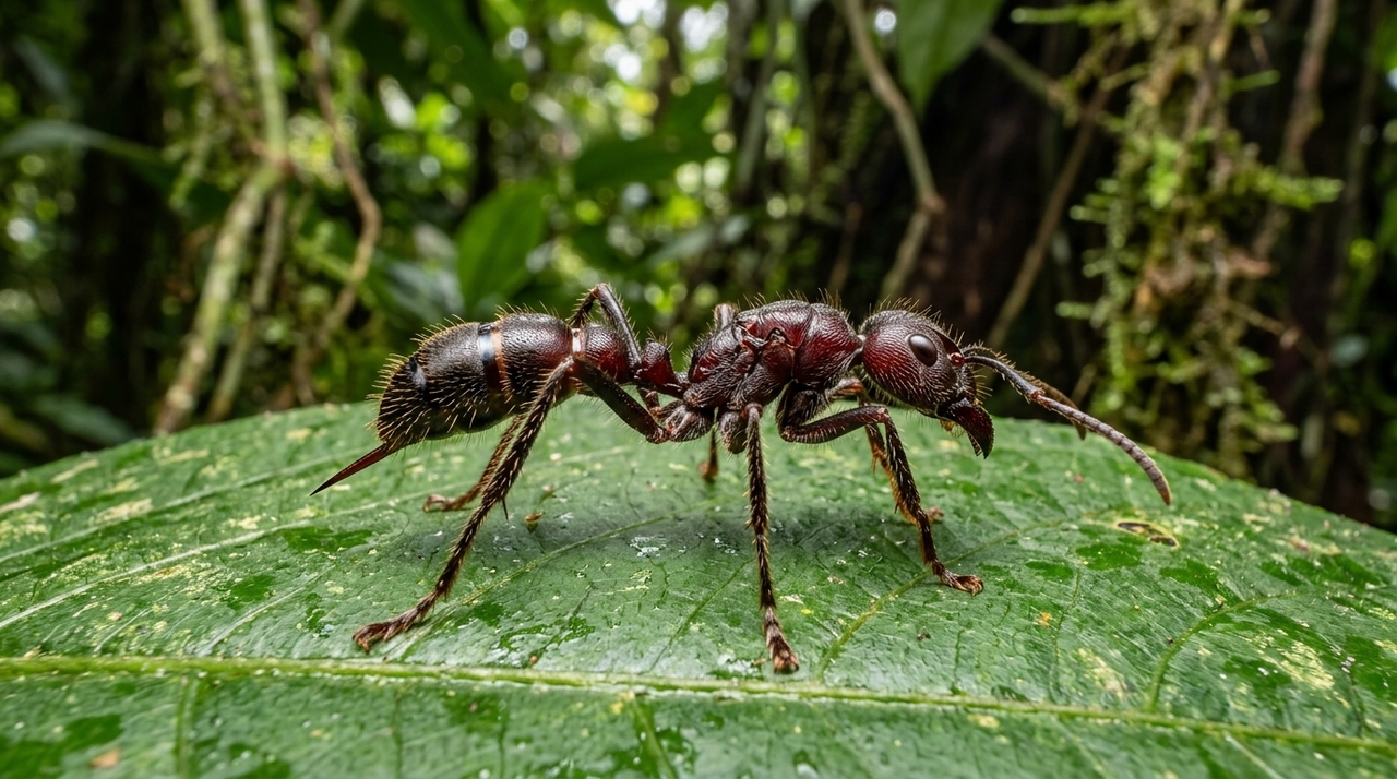 A Paraponera clavata está entre as formigas de grande porte encontradas nas florestas tropicais do continente americano.