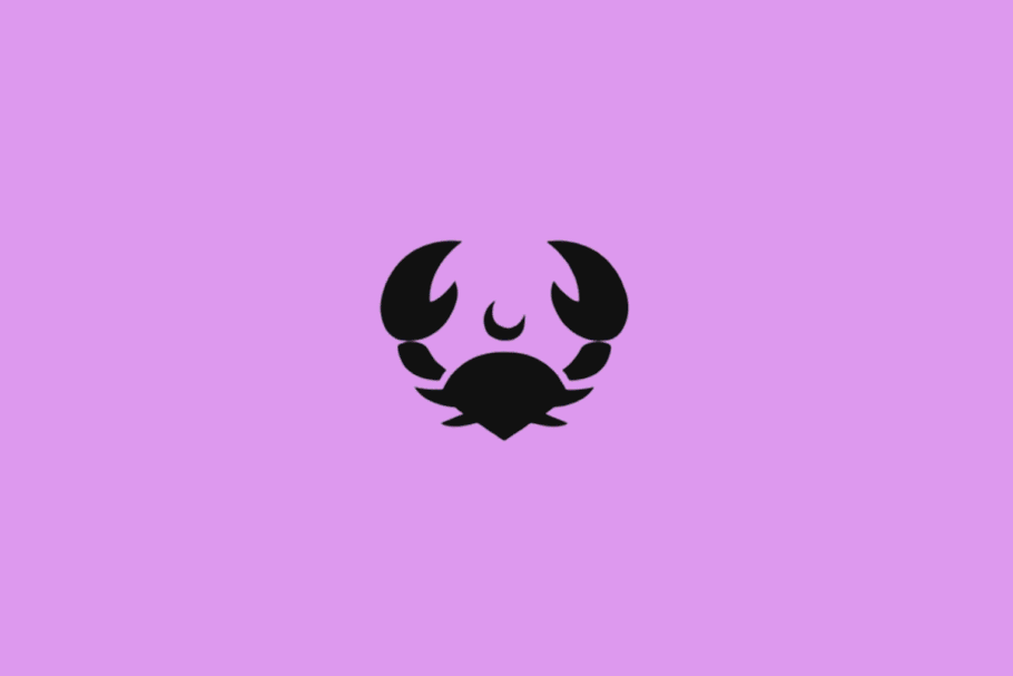 Símbolo do signo de Câncer em preto com uma lua em fundo roxo