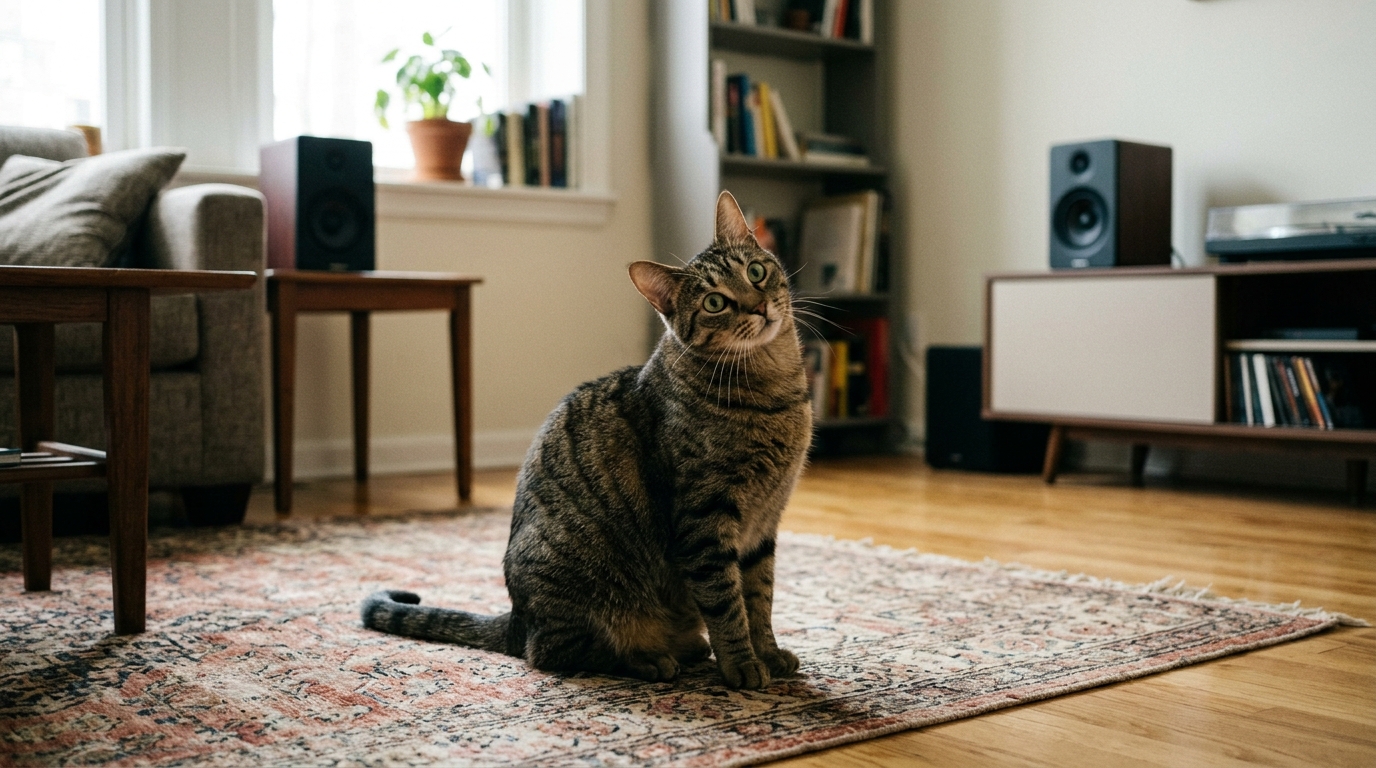Saho Takagi e colegas testaram gatos em ambientes familiares usando dois alto-falantes separados por pelo menos quatro metros.