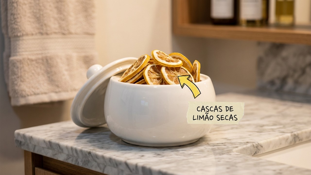 A aromatização natural com cascas cítricas neutraliza odores de forma contínua e econômica.