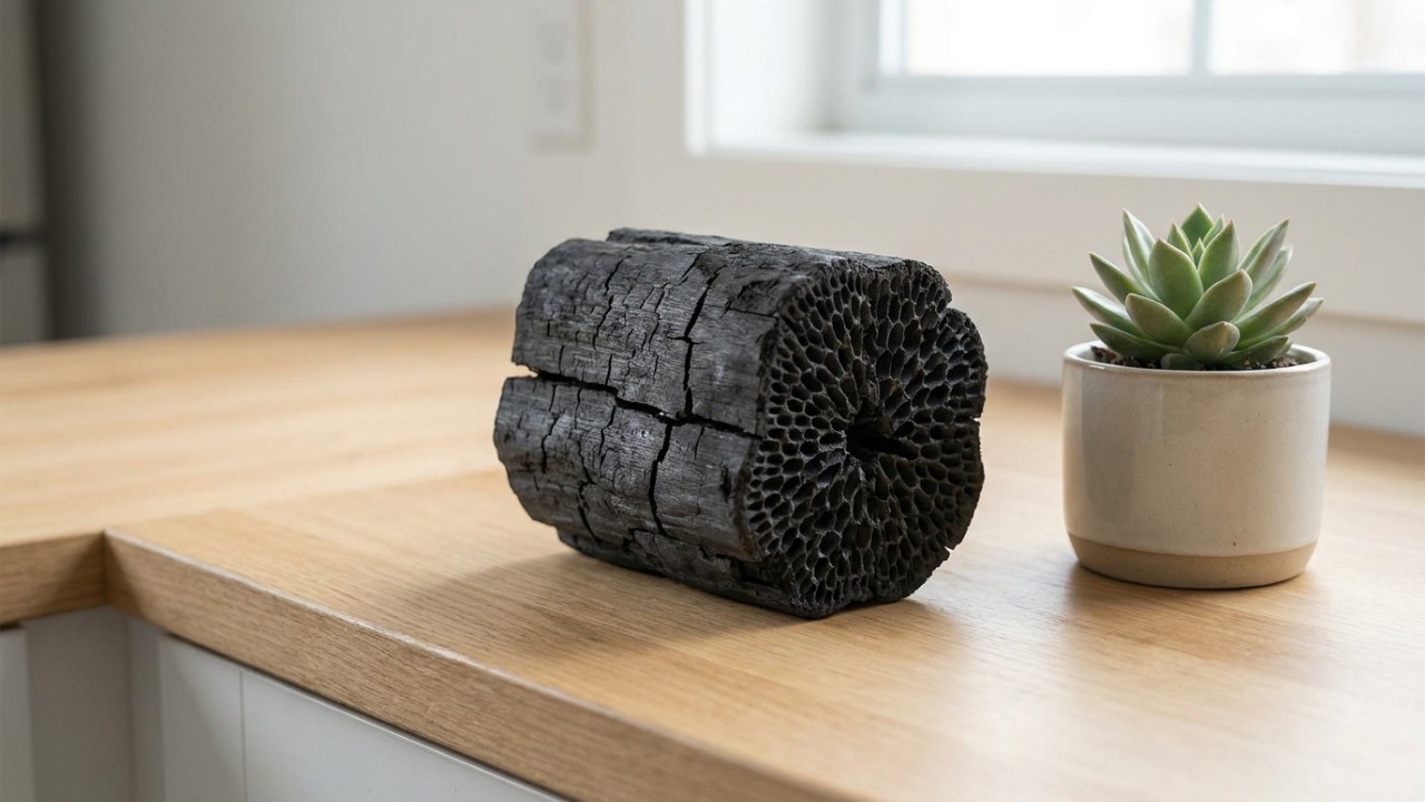 O takesumi utiliza sua estrutura porosa para neutralizar odores na cozinha de forma natural.