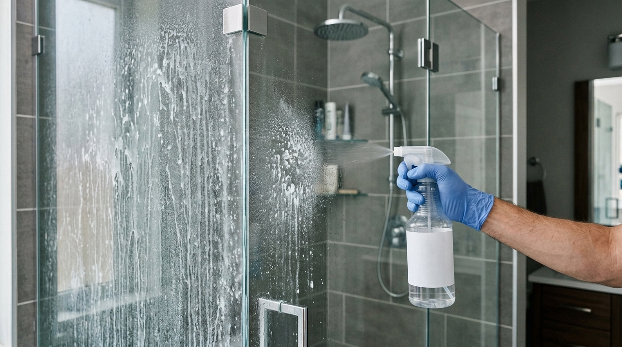 Durante o banho, pequenas gotas permanecem sobre o vidro e evaporam naturalmente.