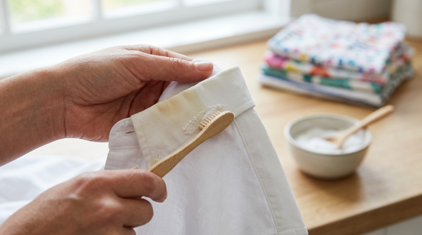 Antes de espalhar sobre a mancha, faça um teste em uma área escondida da roupa, como parte interna da barra ou costura.