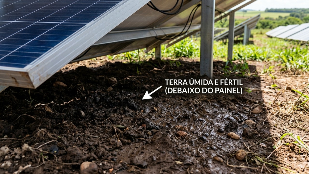 O uso de painéis fotovoltaicos no campo preserva a umidade do solo e gera uma nova fonte de renda.