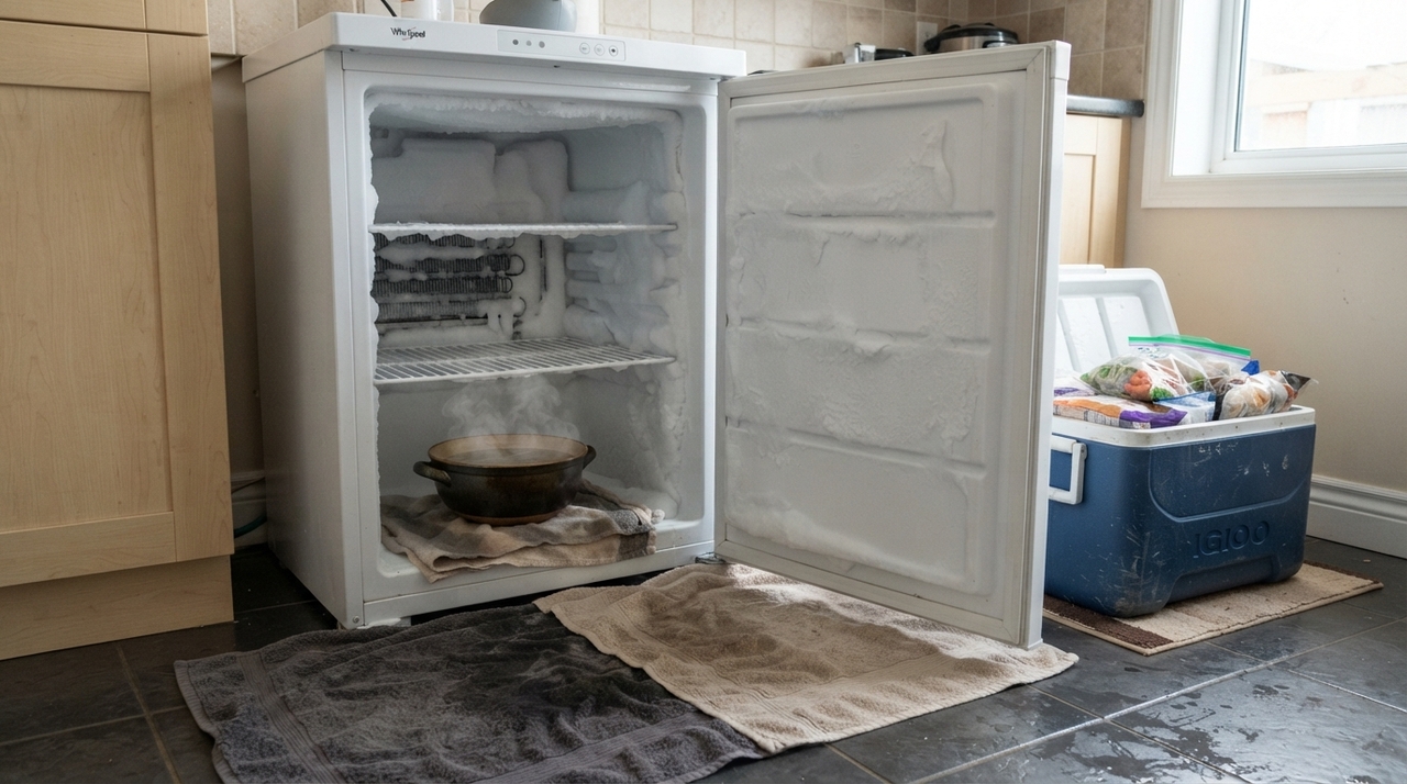 A abertura constante da porta permite que o ar quente e úmido da cozinha entre em contato direto com as superfícies refrigeradas