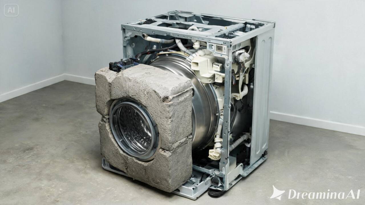 Concreto dentro da máquina de lavar parece estranho, mas tem uma função. Entenda por que o aparelho precisa desses contrapesos.