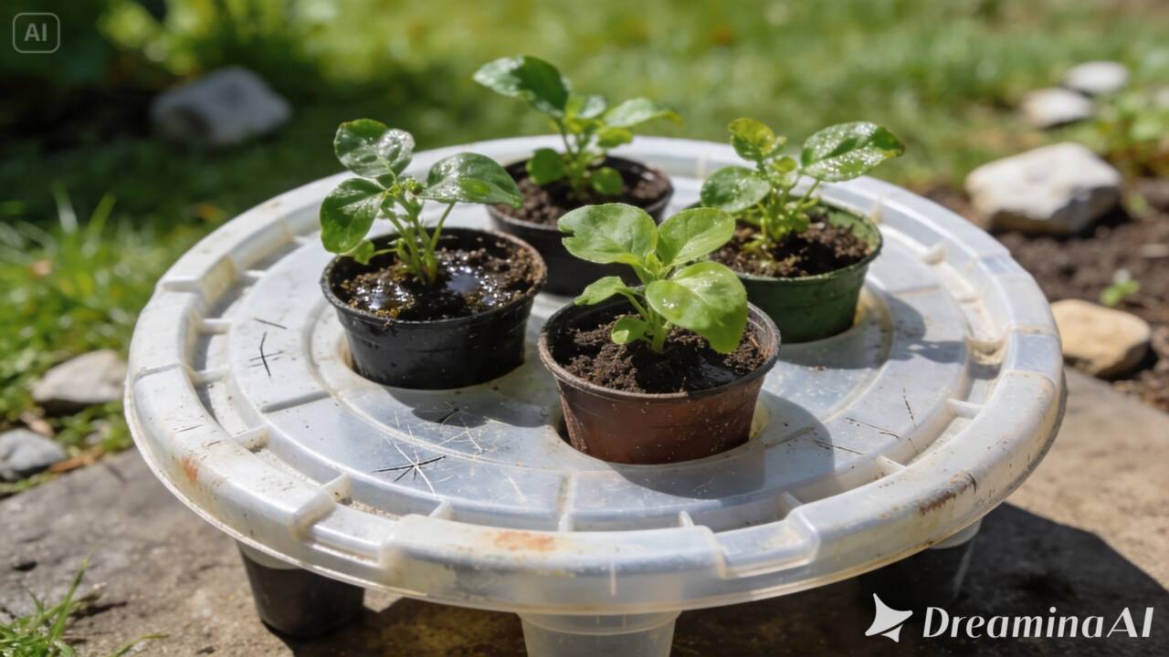 Antes de jogar uma tampa grande fora, veja como transformá-la em uma base para vasos e reaproveitar o material de forma simples no jardim.