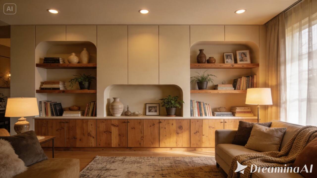 Uma parede sem graça pode se transformar em destaque na sala com estantes ao redor da janela. Veja como combinar armazenamento e decoração.