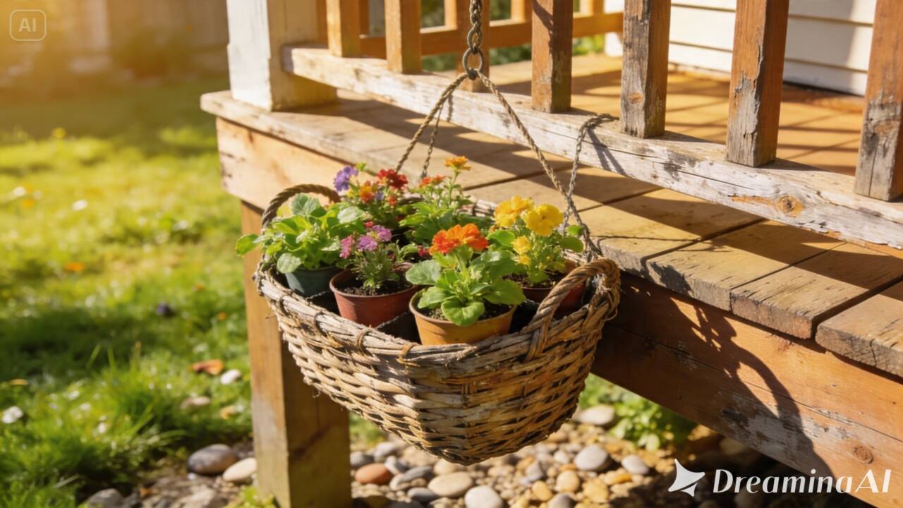 Cesta velha parada em casa? Uma adaptação simples pode transformá-la em um suporte útil para o jardim e ainda liberar espaço no chão.