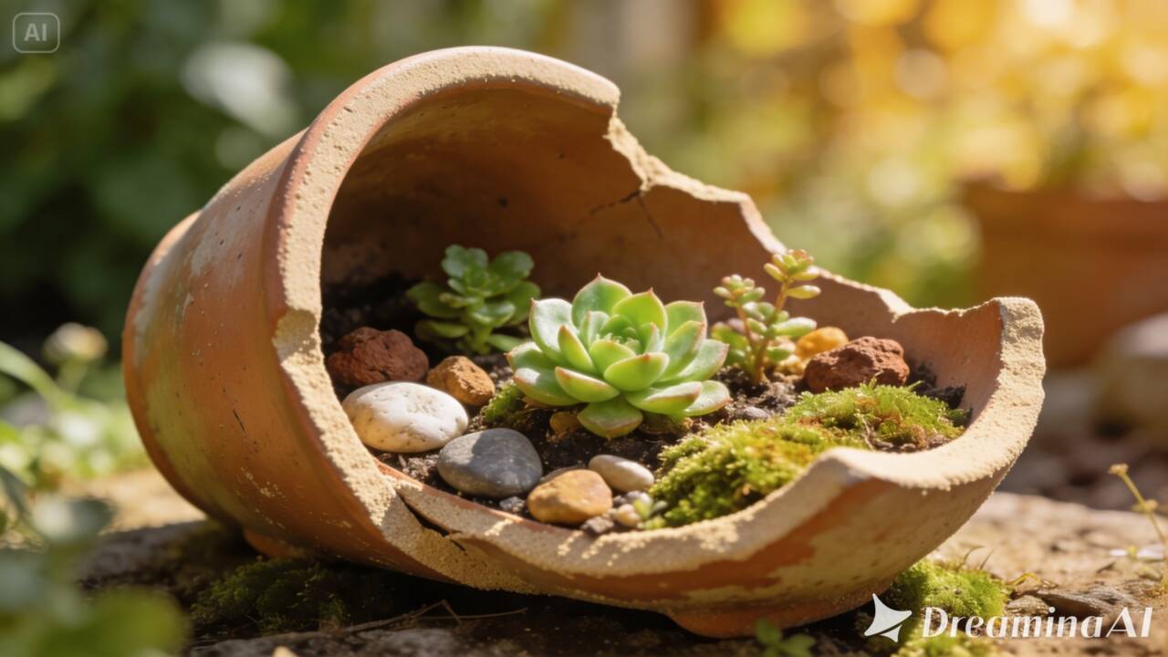 Um vaso quebrado pode virar decoração para o jardim. Saiba como aproveitar os fragmentos, escolher plantas e montar uma composição segura.