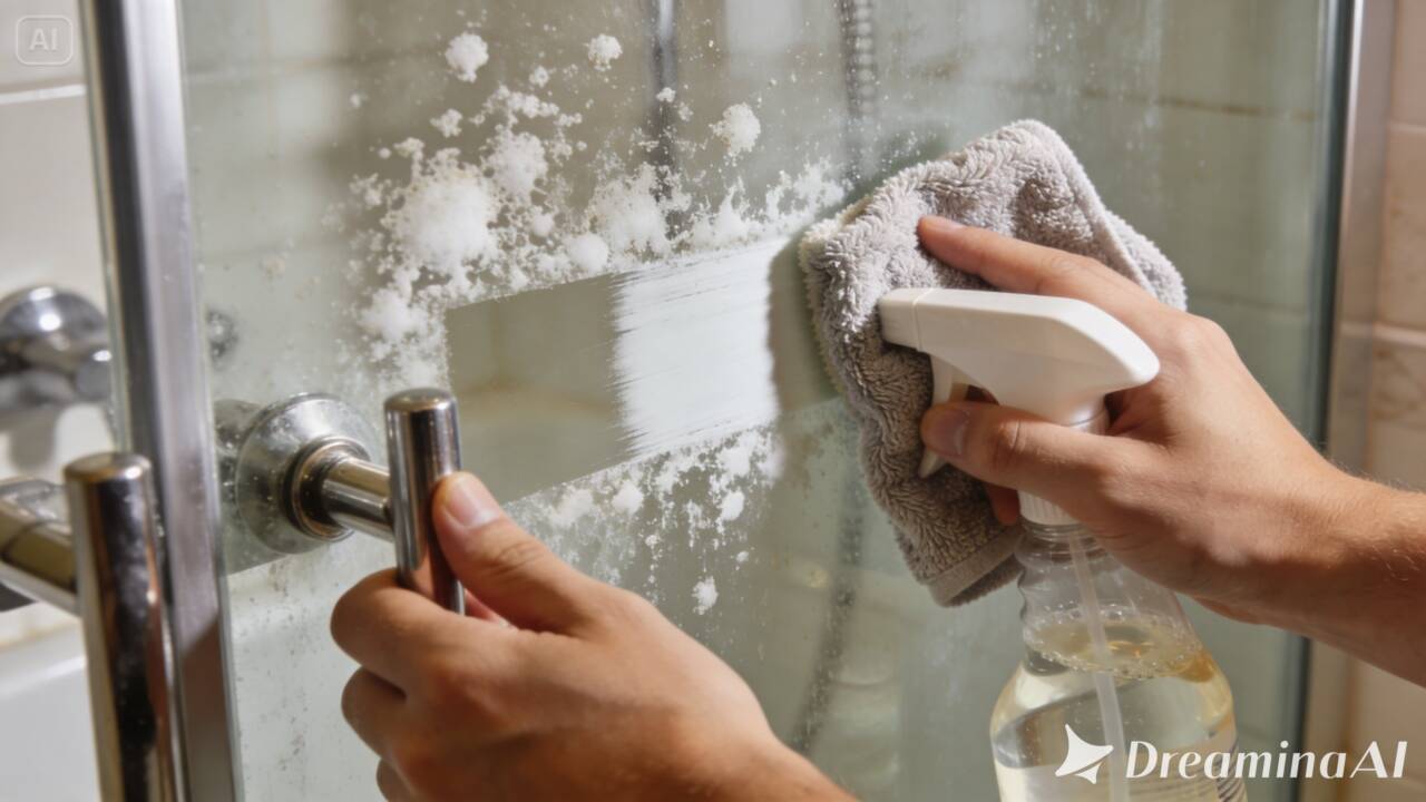 O vidro do box está cheio de marcas esbranquiçadas? Veja uma forma simples de tentar remover os resíduos sem riscar a superfície.