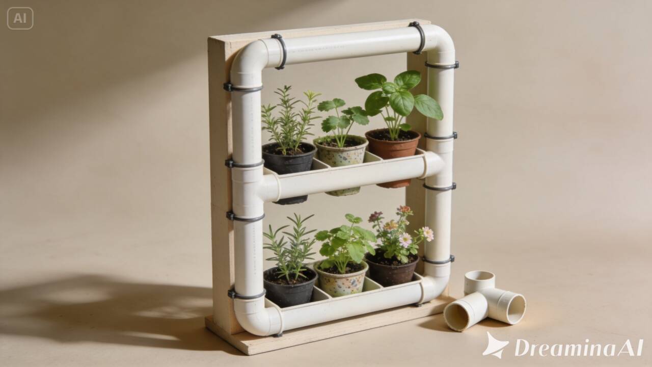 Veja como reaproveitar canos de PVC para criar um suporte vertical para vasos, com dicas de montagem, organização das plantas e estabilidade