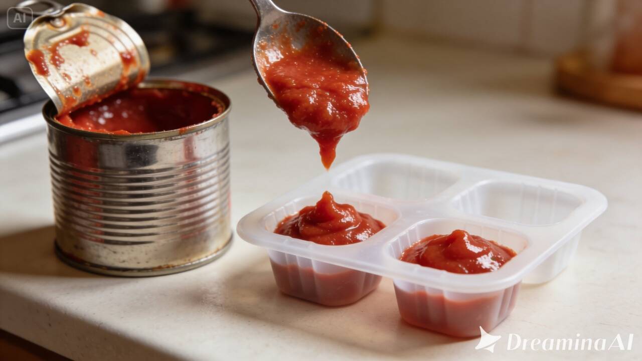 O extrato de tomate que sobra na embalagem pode ser congelado para facilitar o uso em outras receitas. Veja como dividir, embalar e conservar as porções