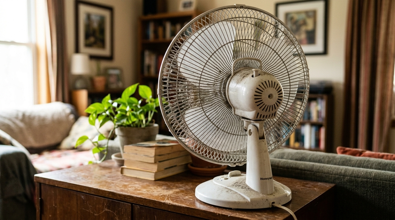 O ventilador não produz poeira, mas movimenta grandes volumes de ar.