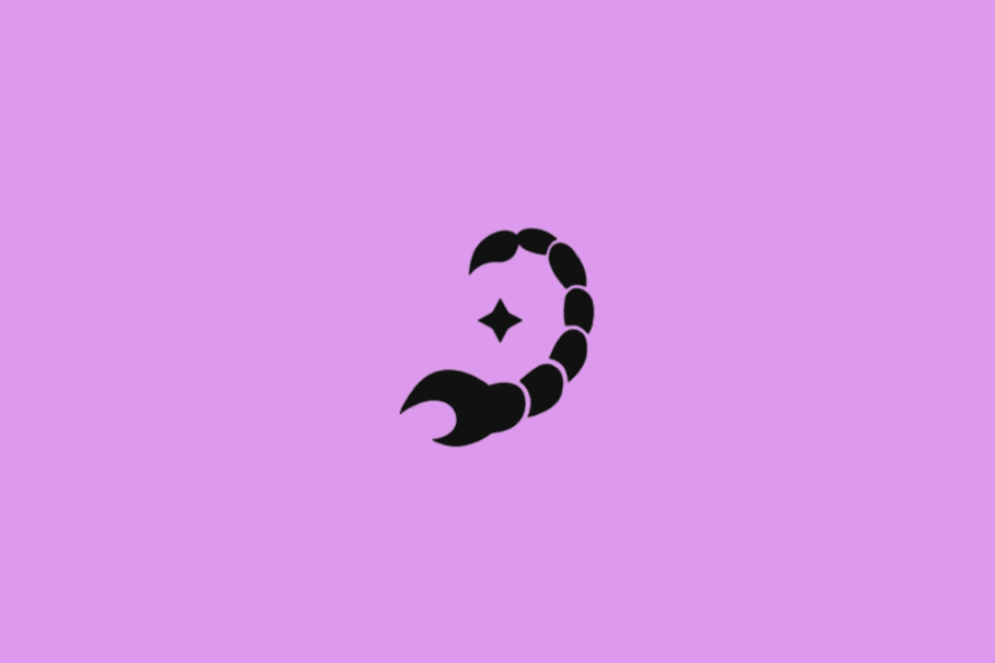 Símbolo do signo de Escorpião em preto com uma estrela em fundo roxo
