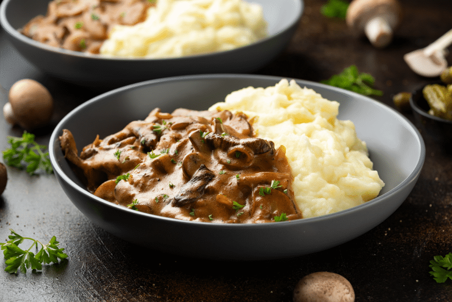 Estrogonofe de carne com purê de batata (Imagem: Rimma Bondarenko | Shutterstock)
