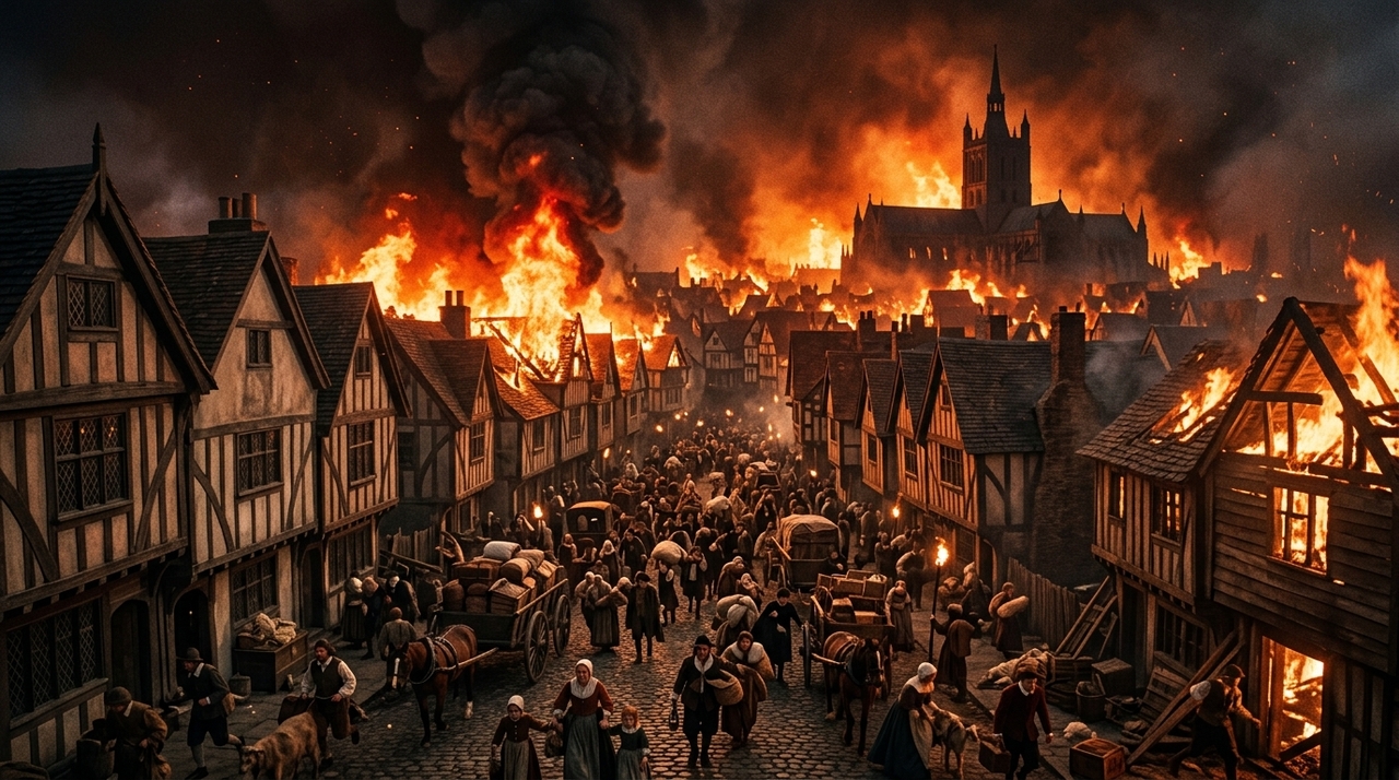 O incêndio começou na madrugada de 2 de setembro de 1666, na região de Pudding Lane.