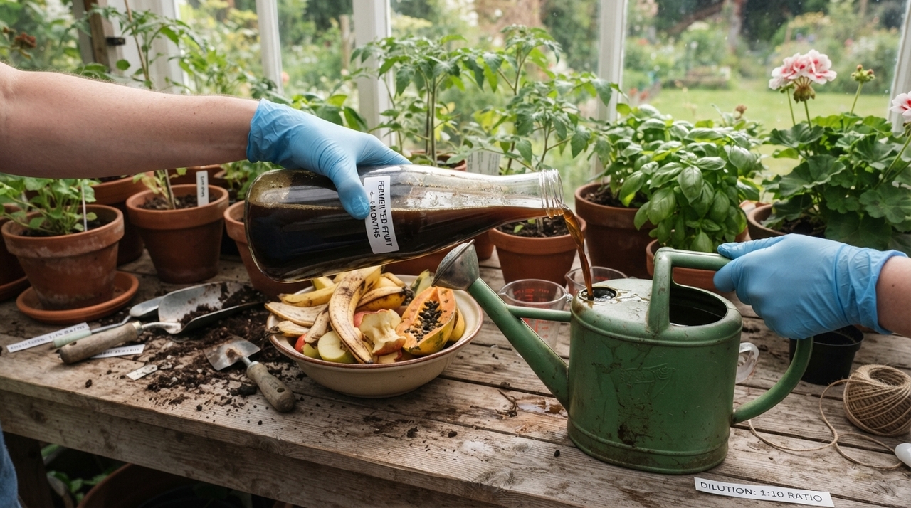 Para preparar o adubo líquido natural com cascas de frutas, é importante escolher bem os ingredientes, evitando restos gordurosos ou muito condimentados.