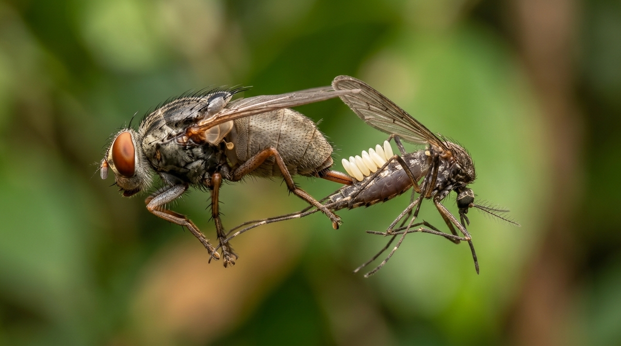 A fêmea da Dermatobia hominis poderia procurar diretamente um mamífero, mas adotou outra estratégia.
