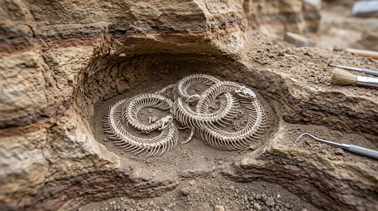 Fósseis de serpentes costumam aparecer como vértebras e outros ossos separados, porque seus esqueletos delicados se desarticulam facilmente depois da morte.