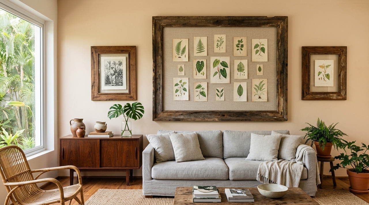 A estrutura de uma moldura oferece uma espécie de moldura para destacar objetos, plantas ou pequenos elementos decorativos