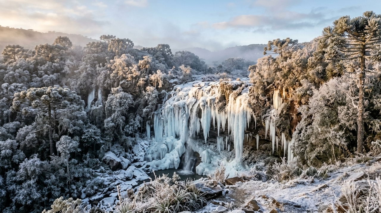 A Cascata que Congela fica a cerca de 7 quilômetros do centro e possui aproximadamente 13 metros de queda.