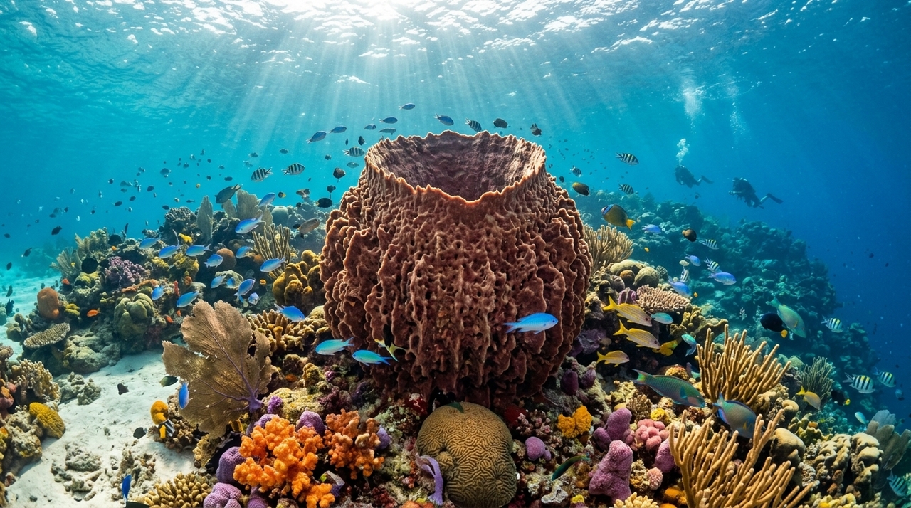 O extraordinário habitante era uma esponja-barril-gigante da espécie Xestospongia muta.