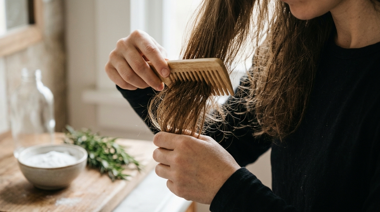 O bicarbonato de sódio é alcalino, enquanto cabelo e couro cabeludo apresentam naturalmente um ambiente mais ácido.