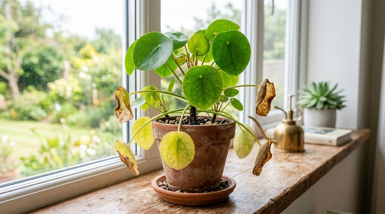 O amarelecimento das folhas pode aparecer tanto quando a planta recebe água demais quanto quando passa por períodos prolongados de falta de água