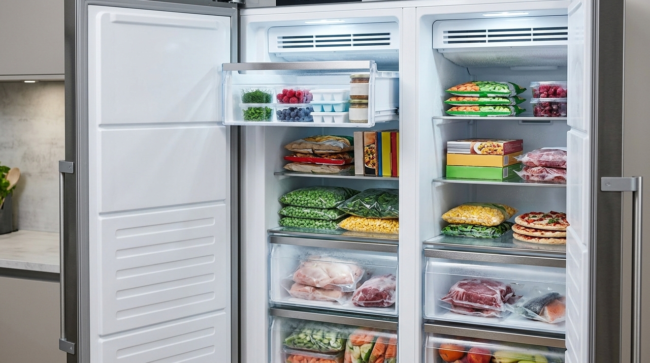 A divisão interna ajuda a organizar alimentos de diferentes tamanhos e formatos.