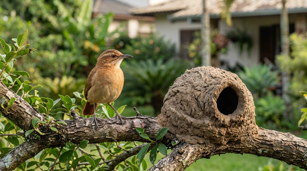 Macho e fêmea participam da construção utilizando barro úmido combinado com palha, fibras vegetais e outros materiais disponíveis.