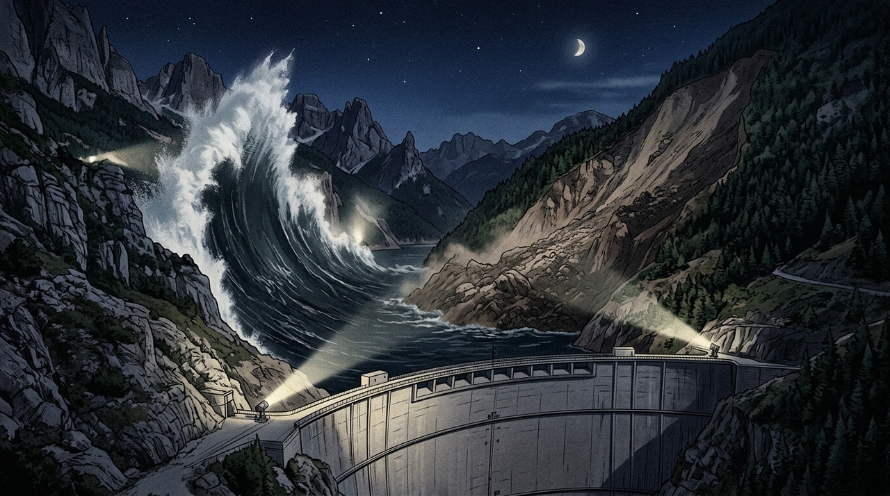 A barragem de Vajont havia sido construída em um vale estreito próximo ao Monte Toc, na região das Dolomitas