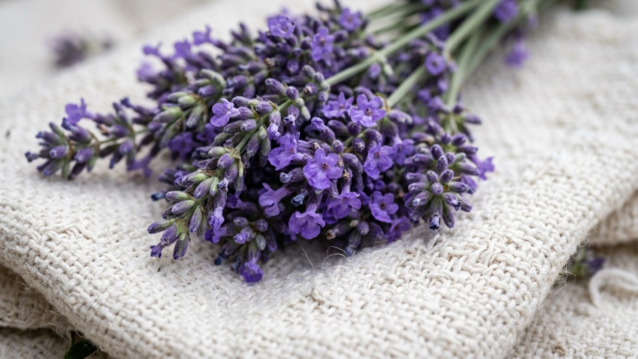 O uso da lavanda em sachês de tecido proporciona uma perfumação natural e contínua para momentos de relaxamento.