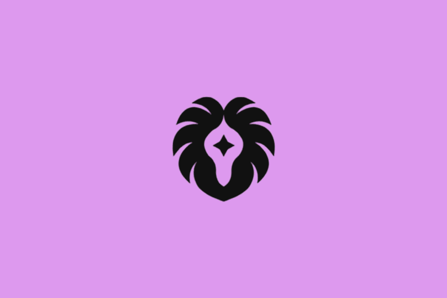 Símbolo do signo de Leão em preto com uma estrela em fundo roxo
