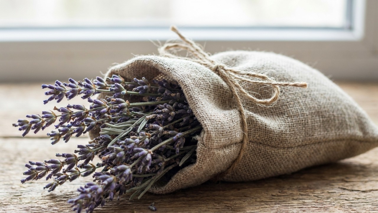 O uso de trouxinhas artesanais de lavanda renova o aroma e protege tecidos de forma natural.