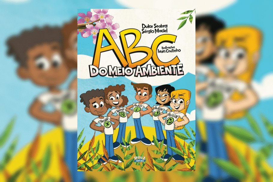 Em “ABC do meio ambiente”, cada letra do alfabeto apresenta conceitos relacionados à sustentabilidade (Imagem: Reprodução digital | Cortez Editora)