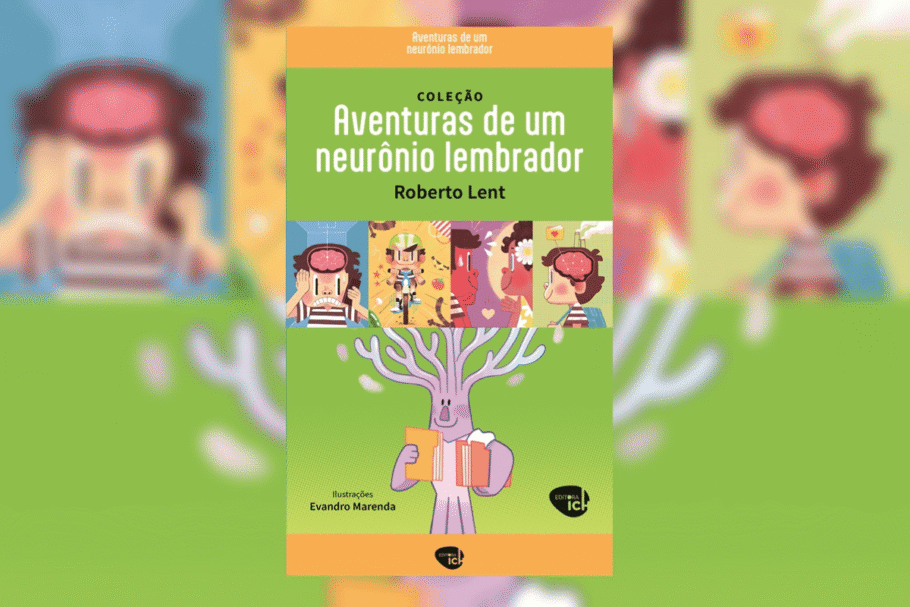 Em “Aventuras de um neurônio lembrador”, Zé Neurim acompanha o funcionamento da memória e transforma conceitos da neurociência em histórias divertidas (Imagem: Reprodução digital | Editora ICH)