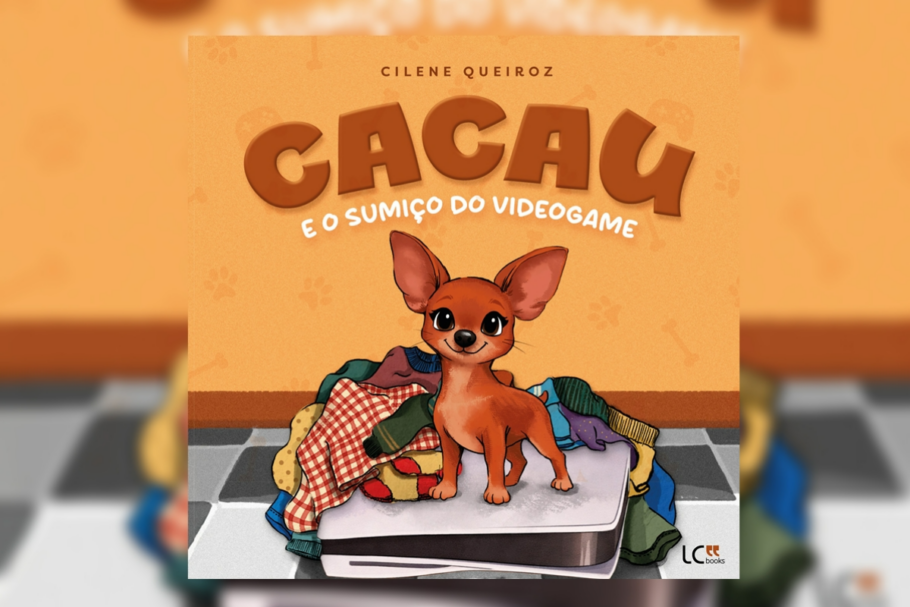 Em “Cacau e o sumiço do videogame”, uma cachorrinha cria um plano para incentivar as crianças a deixarem um pouco as telas de lado (Imagem: Reprodução digital | LC Books POD)