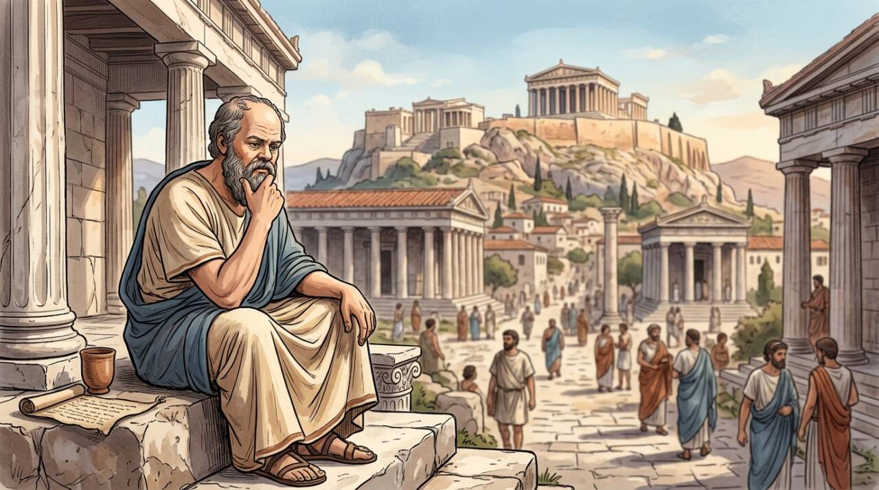 Em 399 a.C., Sócrates foi julgado sob acusações de impiedade e de corromper os jovens de Atenas.
