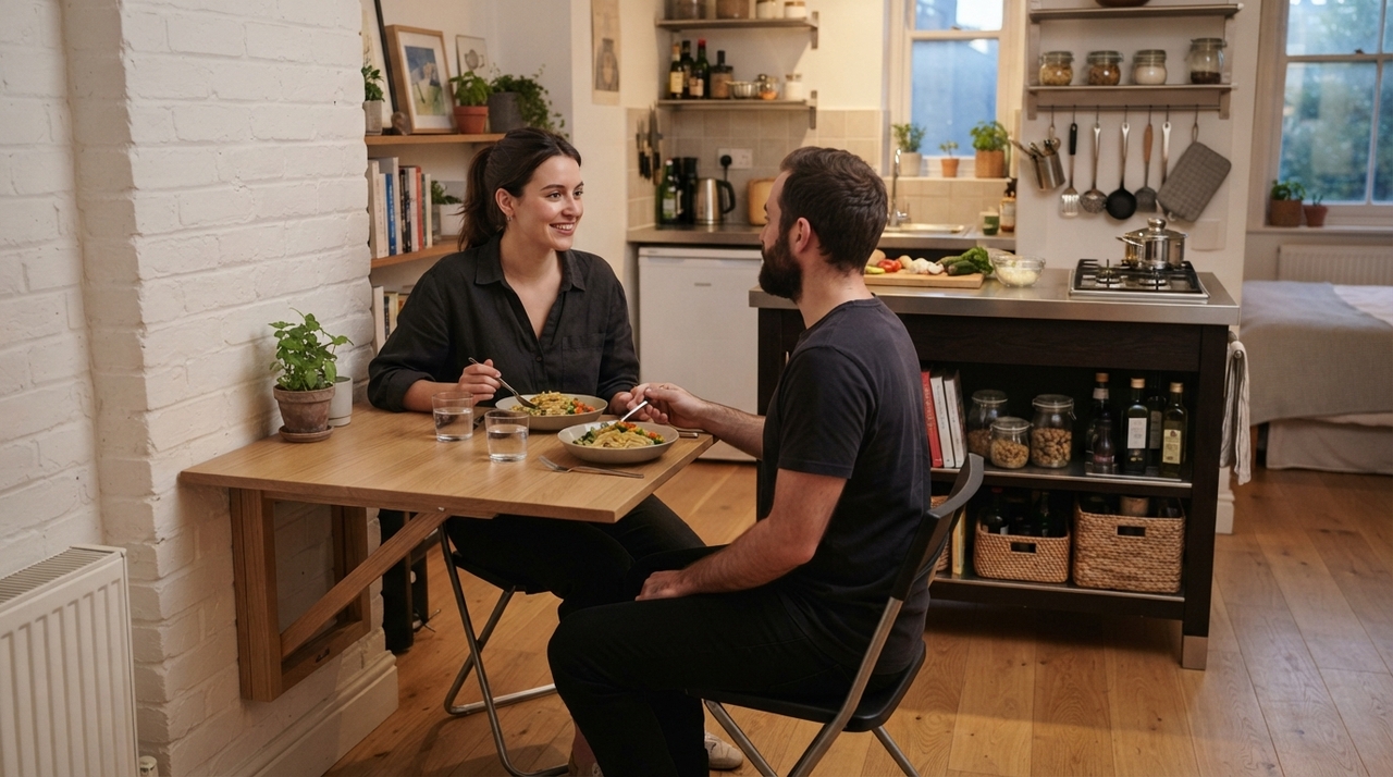 A mesa dobrável de parede é ideal quando o apartamento não tem espaço para um móvel fixo