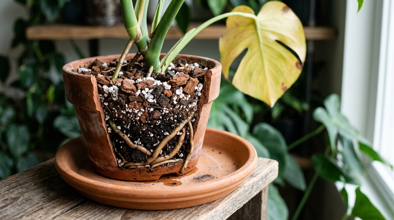 A monstera gosta de umidade, mas não gosta de raiz encharcada.