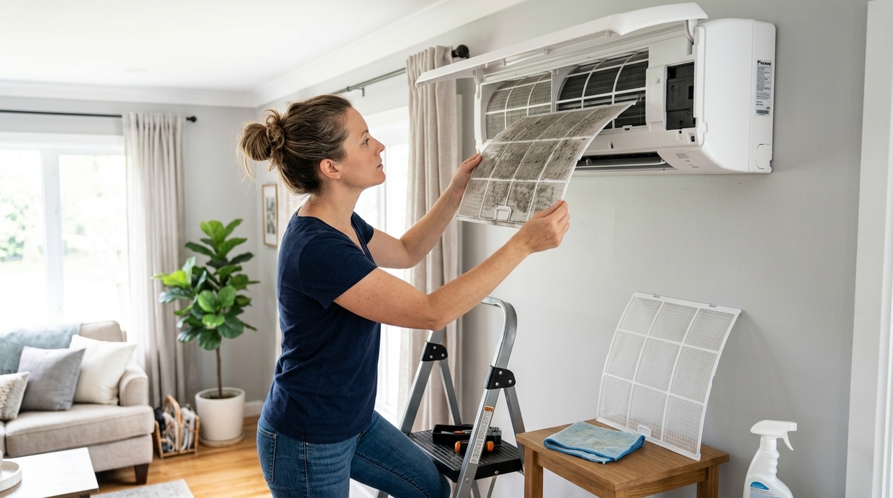 Quando o filtro está coberto de poeira, o ventilador precisa trabalhar por mais tempo para movimentar a mesma quantidade de ar.