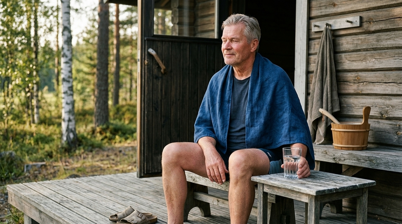 Dentro de uma sauna seca, a temperatura elevada aumenta o fluxo sanguíneo para a pele e acelera os batimentos cardíacos enquanto os vasos se dilatam.