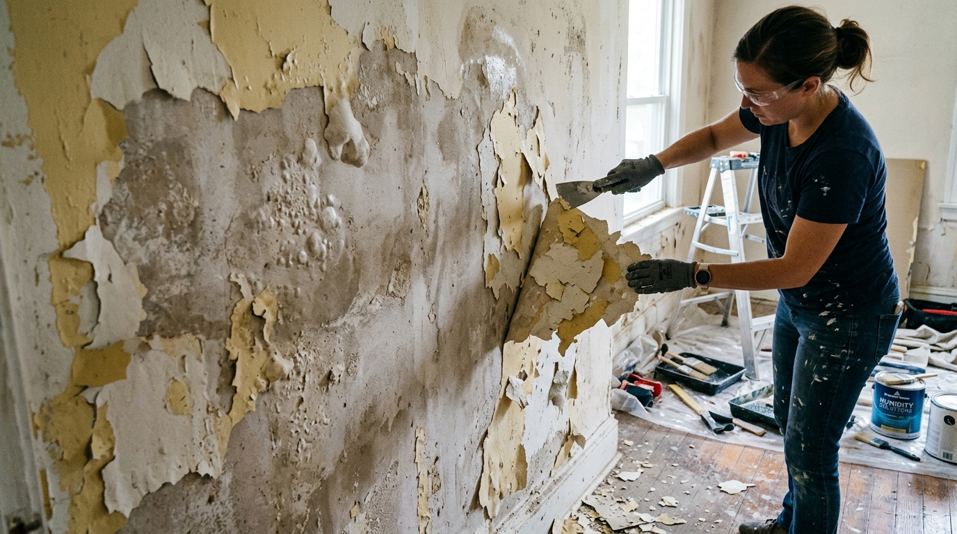 Depois de retirar os materiais deteriorados e aguardar a secagem, é necessário limpar o pó e avaliar as imperfeições.