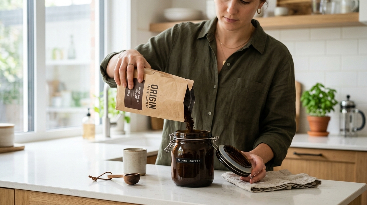 Uma despensa seca e protegida da luz é o melhor local para conservar o pó obtido dos grãos de café.