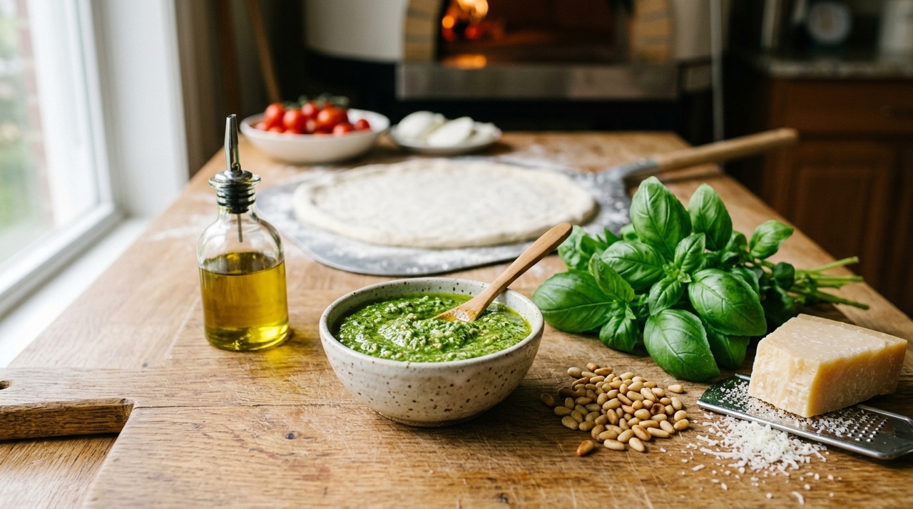 O pesto genovês tradicional utiliza pinhões, mas eles costumam ser caros e menos acessíveis no Brasil.
