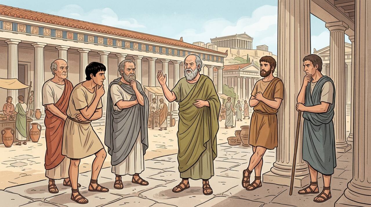 Em 399 a.C., Sócrates foi julgado sob acusações de impiedade e de corromper os jovens de Atenas.